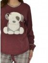 Pijama de Mujer Sónia Tejido Punto Afelpado Estampado Perro (Granate)