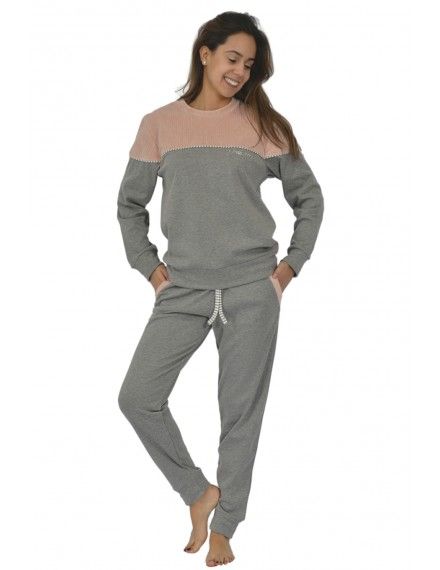 Pijama de Mujer Sónia Tejido Punto Afelpado Bordado Dream (Gris)