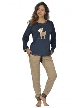 Pijama de Mulher Sónia Tecido Felpa Estampado Lhama (Granate)