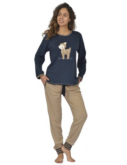 Pijama de Mulher Sónia Tecido Felpa Estampado Lhama (Granate)