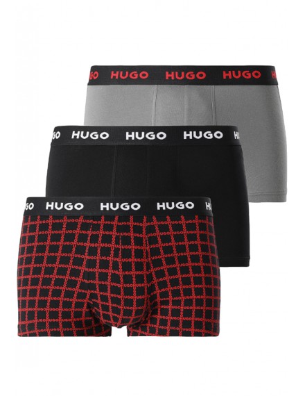Boxer Hugo -3 Pack- Design Algodão Stretch (Cinza, Preto e Cinza Fantasia)