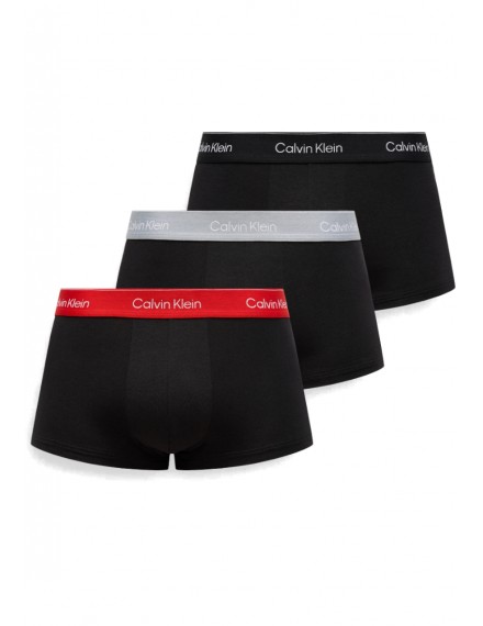 Bóxer Calvin Klein -3 Pack- Icon Cotton Stretch (Negro Cint. Negra, Gris y Roja)