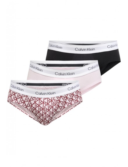 Slip Calvin Klein -3 Pack- Icon Cotton Stretch (Negro, Rosa y Fantasía)