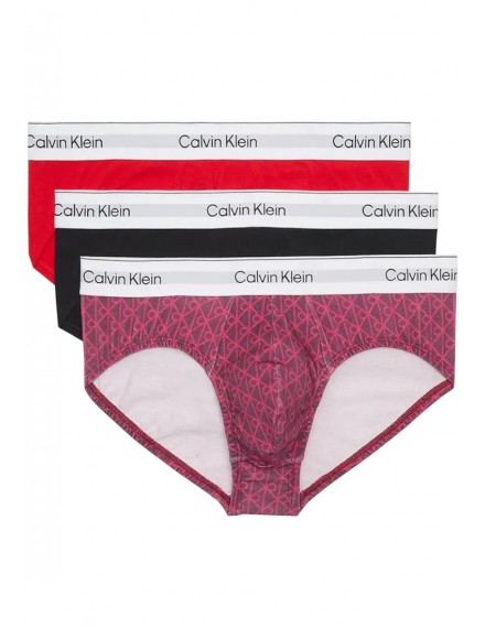 Slip Calvin Klein -3 Pack- Icon Cotton Stretch (Rojo, Negro y Fantasía)