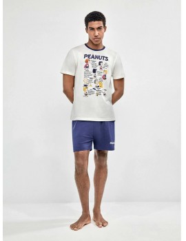 Pijama curto masculino Gisela Algodão Estampado Peanuts (Cru)