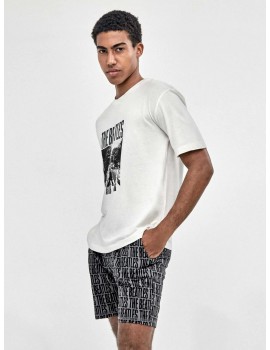 Pijama corto de hombre Gisela Algodón Estampado Peanuts (Crudo)