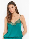 Pijama corto lencero de mujer Gisela de tirantes con encaje (Verde)