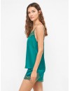 Pijama corto lencero de mujer Gisela de tirantes con encaje (Verde)