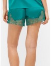 Pijama corto lencero de mujer Gisela de tirantes con encaje (Verde)