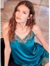Pijama corto lencero de mujer Gisela de tirantes con encaje (Verde)