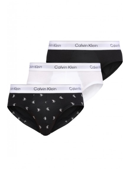 Slip Calvin Klein -3 Pack- Icon Cotton Stretch (Negro, Blanco y Fantasía)