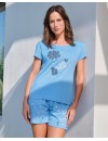 Pijama Corto de Mujer Massana Algodón Estampado Floral (Azul)