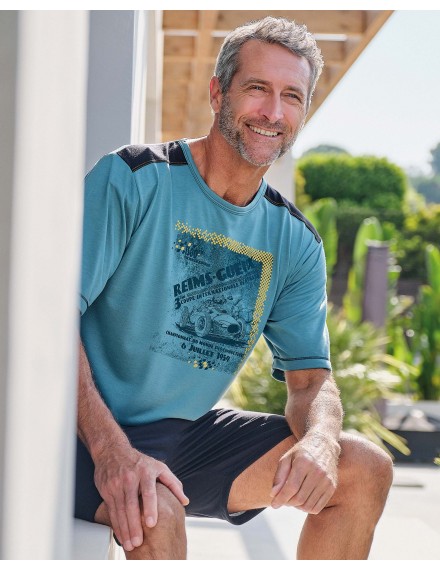 Pijama Corto de Hombre Massana Estampado Gráfico (Verde)