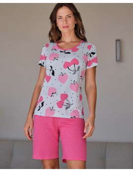 Pijama feminino Massana de manga curta (Kaki)