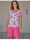 Pijama Corto de Mujer Massana Estampado Fresas y Corazones (Gris)