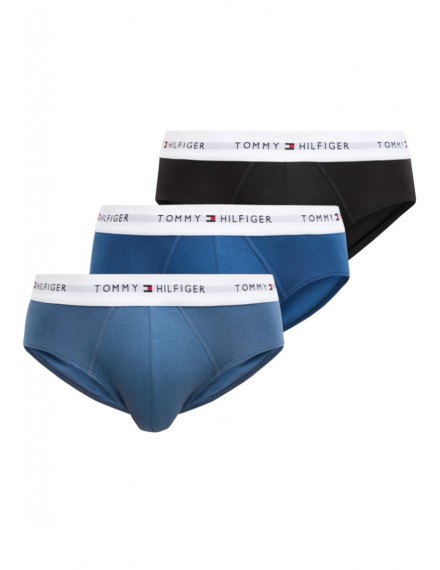 Slip Tommy Hilfiger -3 Pack- Signature Cotton Essentials (Marinho Cintura Azul, Vermelha e Cinza)