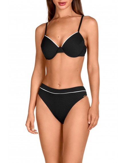 Bikini Dolores Cortés con aros y Braguita Bikini (Negro a Rallas)