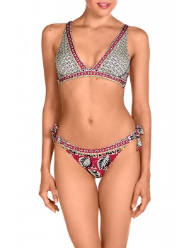 Bikini Dolores Cortés Copas Triangulares Extraíbles y Bikini Anudado (Estampado)