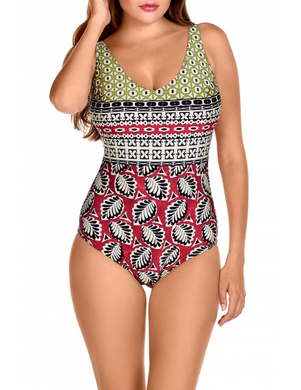 Bañador Naturana de Control Estampado (Negro, Naranja y Avellana)