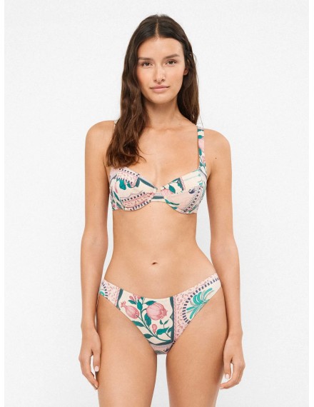 Bikini Gisela Balconette con Aros y Braguita Bikini Estampado Mosaico Tropical