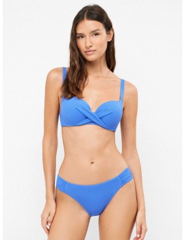 Bikini Gisela con Aros y Espalda Ajustable y Braguita Bikini Tejido Cuadrillé (Azul)