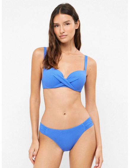 Bikini Gisela con Aros y Espalda Ajustable y Braguita Bikini Tejido Cuadrillé (Azul)