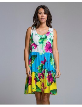 Vestido Señoretta Sin Mangas Estampado Tropical