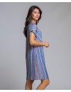 Vestido Señoretta Manga Corta a Rayas Multicolor