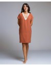 Vestido Señoretta Manga Caída Con Bolsillos (Teja)