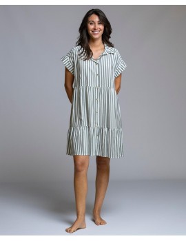 Vestido Señoretta Manga Corta Caída a Rayas (Gris)