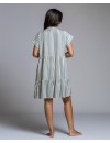 Vestido Señoretta Manga Corta Caída a Rayas (Gris)