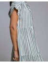 Vestido Señoretta Manga Corta Caída a Rayas (Gris)