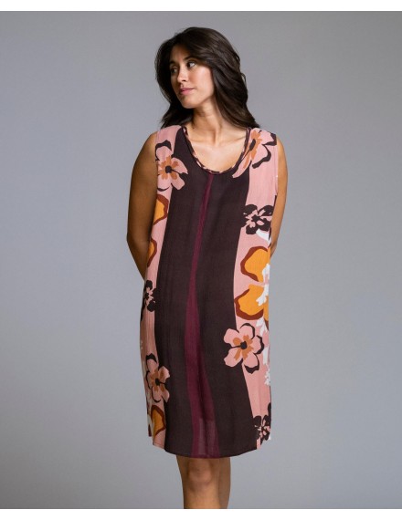 Vestido Señoretta Sin Mangas Estampado Floral a Franjas