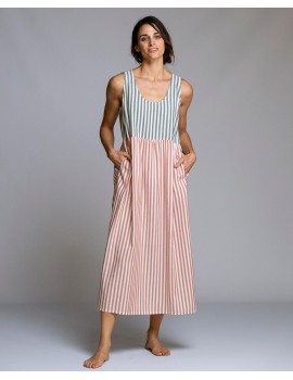 Vestido Largo Señoretta Sin Mangas a Rayas