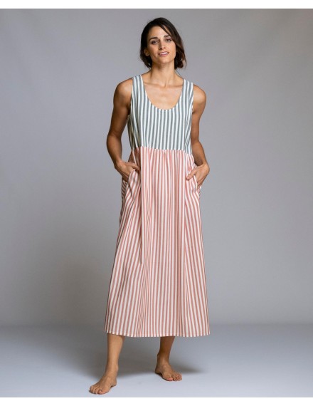 Vestido Largo Señoretta Sin Mangas a Rayas