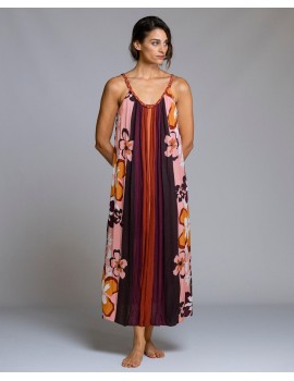 Vestido Largo Señoretta de Tirantes Estampado Floral a Franjas