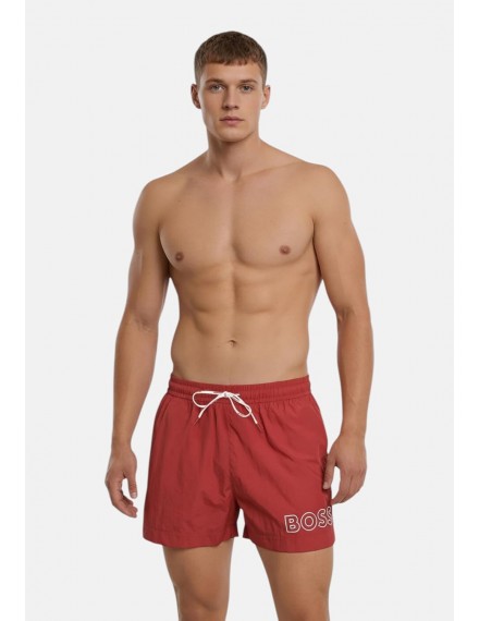 Bañador corto Boss Mooneye con logo estampado (Rojo)