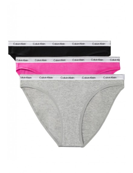 Braga Bikini Calvin Klein -3 Pack- Icon Logo Cotton Stretch (Negro, Gris y Púrpura)