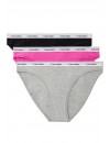 Braga Bikini Calvin Klein -3 Pack- Icon Logo Cotton Stretch (Negro, Gris y Púrpura)
