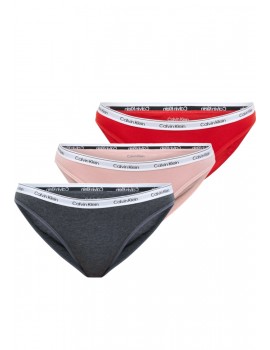 Biquíni Braga Calvin Klein -3 Pack- Icon Logo Cotton Stretch (Vermelho, Cinza e Rosa)