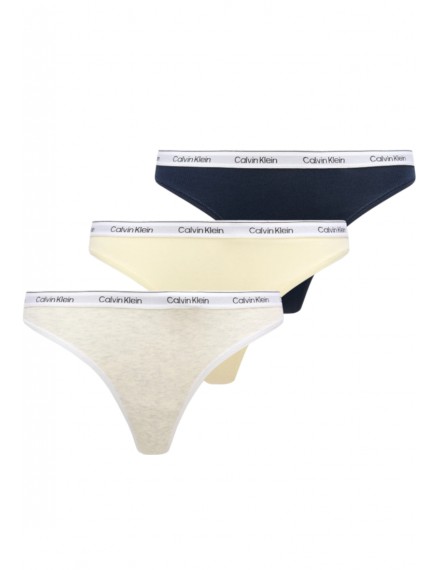 Tanga Calvin Klein -3 Pack- Icon Logo Cotton Stretch (Marino, Amarillo y Gris Jaspeado)