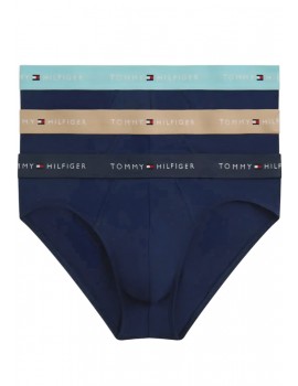 Slip Tommy Hilfiger -3 Pack- Signature Cotton Essentials (Marinho Cintura Azul, Vermelha e Cinza)