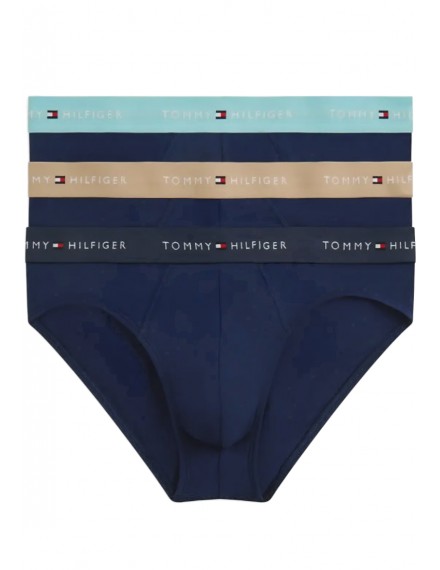 Slip Tommy Hilfiger -3 Pack- Signature Cotton Essentials (Marinho Cintura Azul, Vermelha e Cinza)