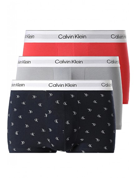 Bóxer Calvin Klein -3 Pack- Icon Cotton Stretch (Gris, Rojo y Fantasía)