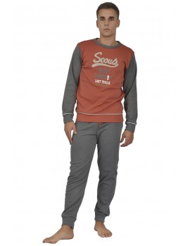 Pijama de Hombre Sónia Tejido Punto Afelpado Bordado Scouts (Teja)