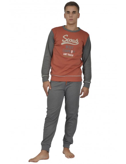 Pijama de Hombre Sónia Tejido Punto Afelpado Bordado Scouts (Teja)