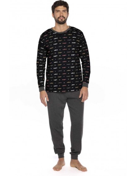 Pijama de Hombre Guasch Tejido Interlock Estampado Perros Salchicha (Negro)
