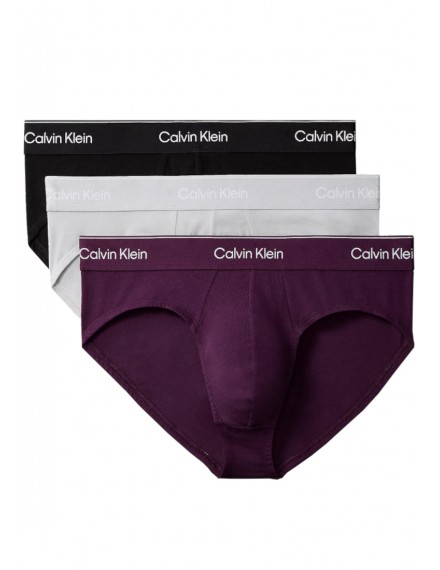 Slip Calvin Klein -3 Pack- Icon Cotton Stretch (Gris, Negro y Burdeos)