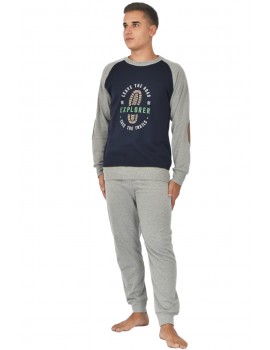Pijama de Hombre Sónia Tejido Punto Afelpado Estampado Huella (Marino)