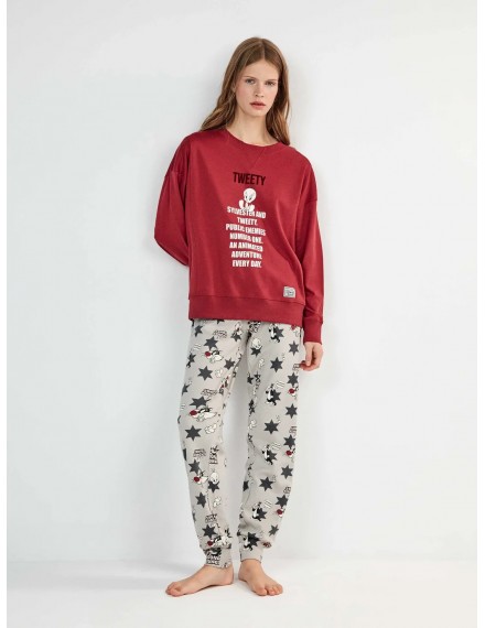 Pijama de Mujer Gisela de Looney Tunes con Estampado Tweety (Granate)